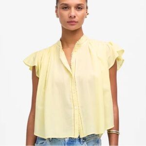 MADEWELL Yellow Shirred Lace-Trim Blouse Shirt Top Size XXS